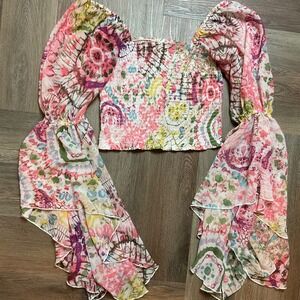 Live 4 Truth Top Womens Large Boho‎ Fairycore Floral Bell Sleeve Festival Smock